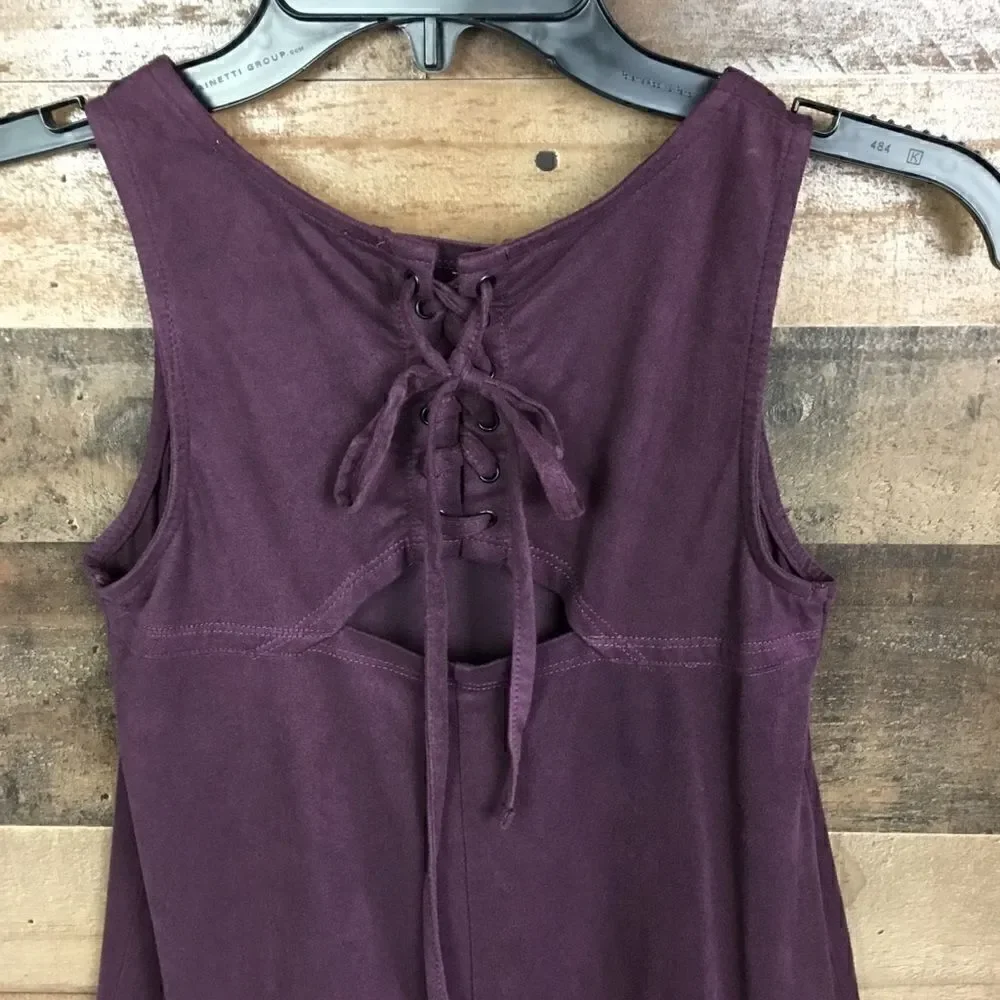 Pink Republic Tunic Blouse Mini Dress Tent Style Criss cross back tie Purple XS